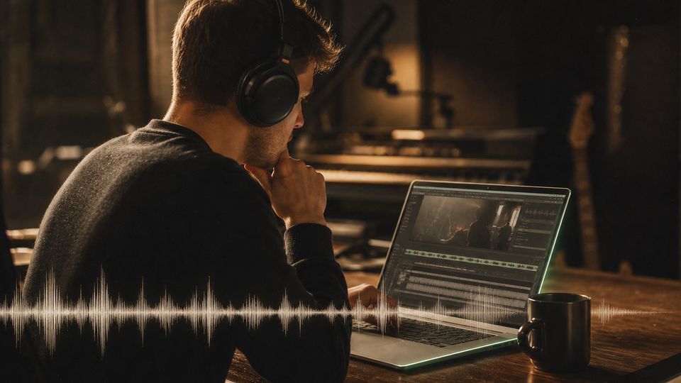 Espacio de trabajo de creador con forma de onda y vista previa de video