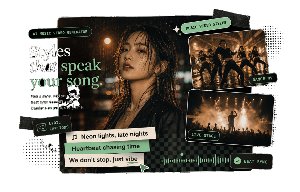Music video style and lyric caption collage